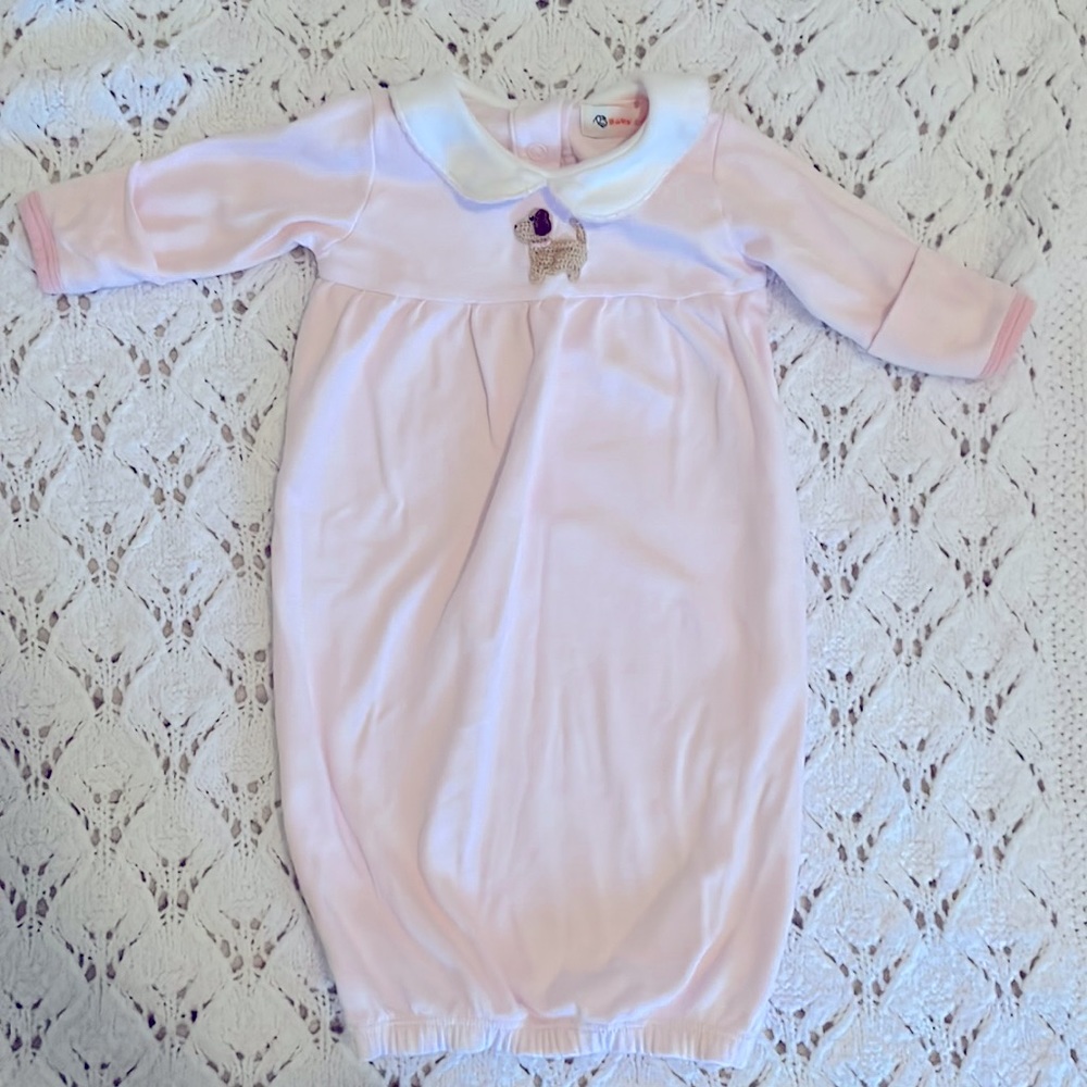 Pink Baby Luigi Gown with Crochet puppy